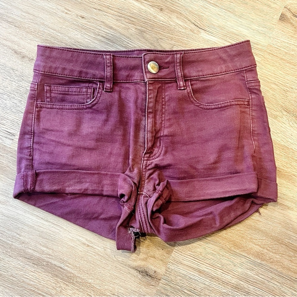 American Eagle Burgundy Denim Shorts - Picture 1 of 5